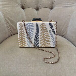 Auth. KOTUR Iconic Glitter Leaf Acrylic Box Minaudiere Clutch Bag